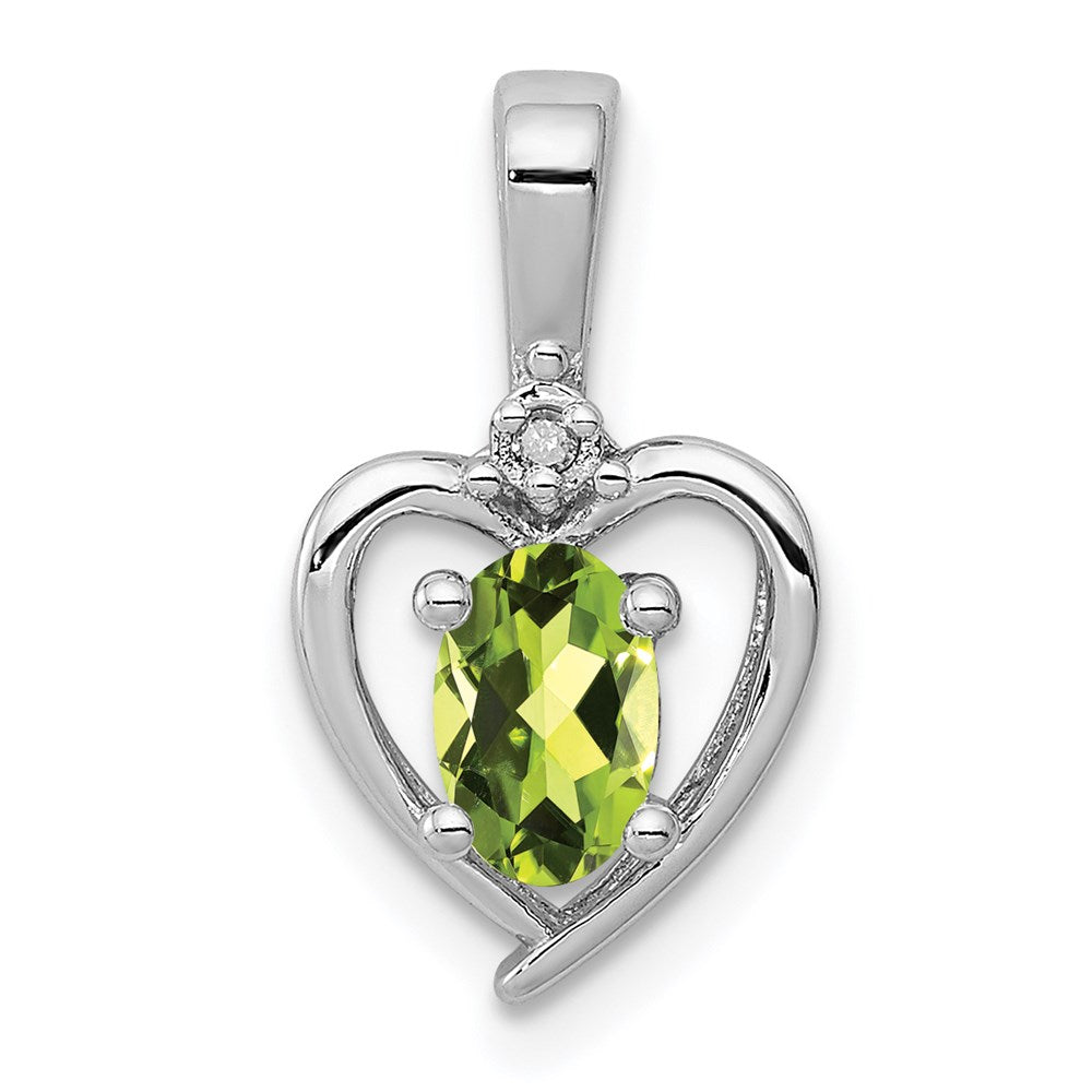 Sterling Silver Rhodium-plated Peridot & Diamond Pendant