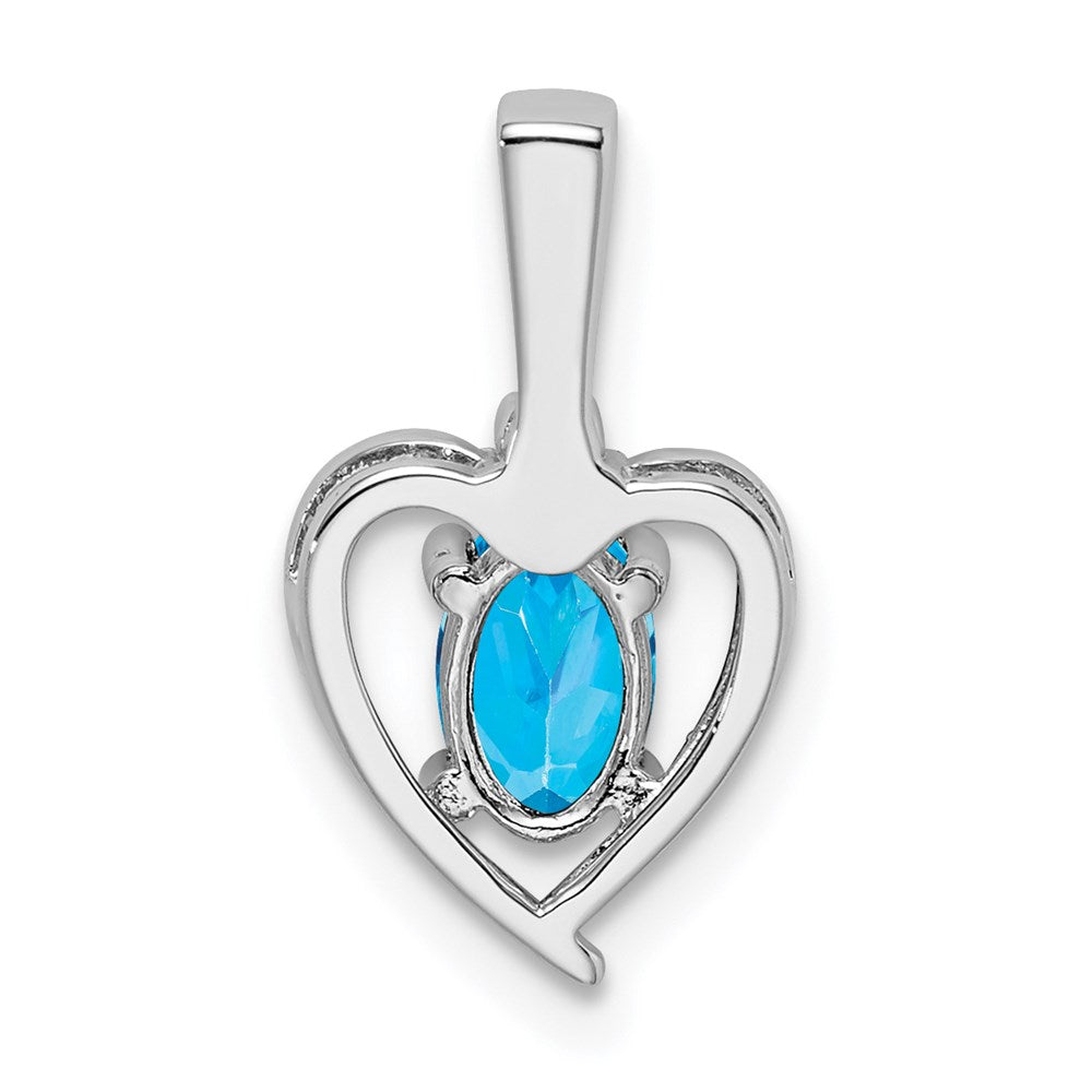 Sterling Silver Rhodium-plated Light Swiss Blue Topaz & Diamond Pendant