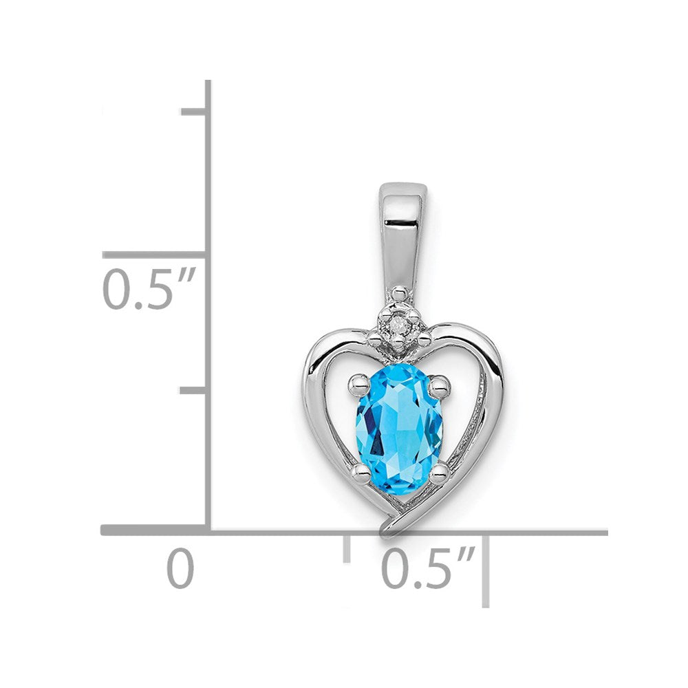 Sterling Silver Rhodium-plated Light Swiss Blue Topaz & Diamond Pendant