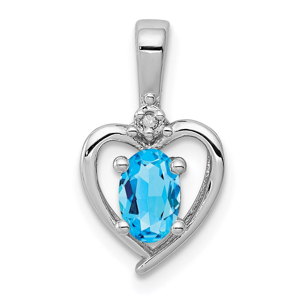 Sterling Silver Rhodium-plated Light Swiss Blue Topaz & Diamond Pendant