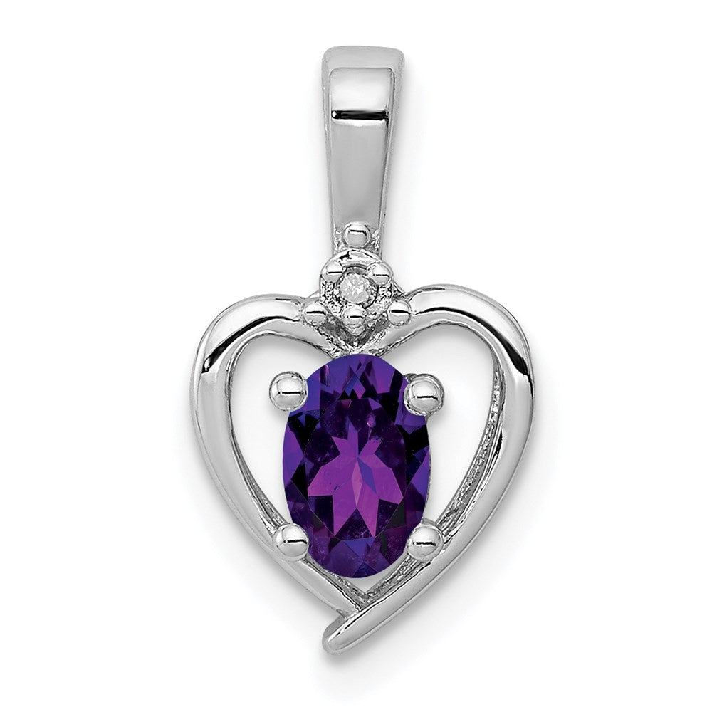 Sterling Silver Rhodium-plated Amethyst & Diamond Pendant