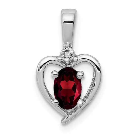 Sterling Silver Rhodium-plated Garnet & Diamond Pendant