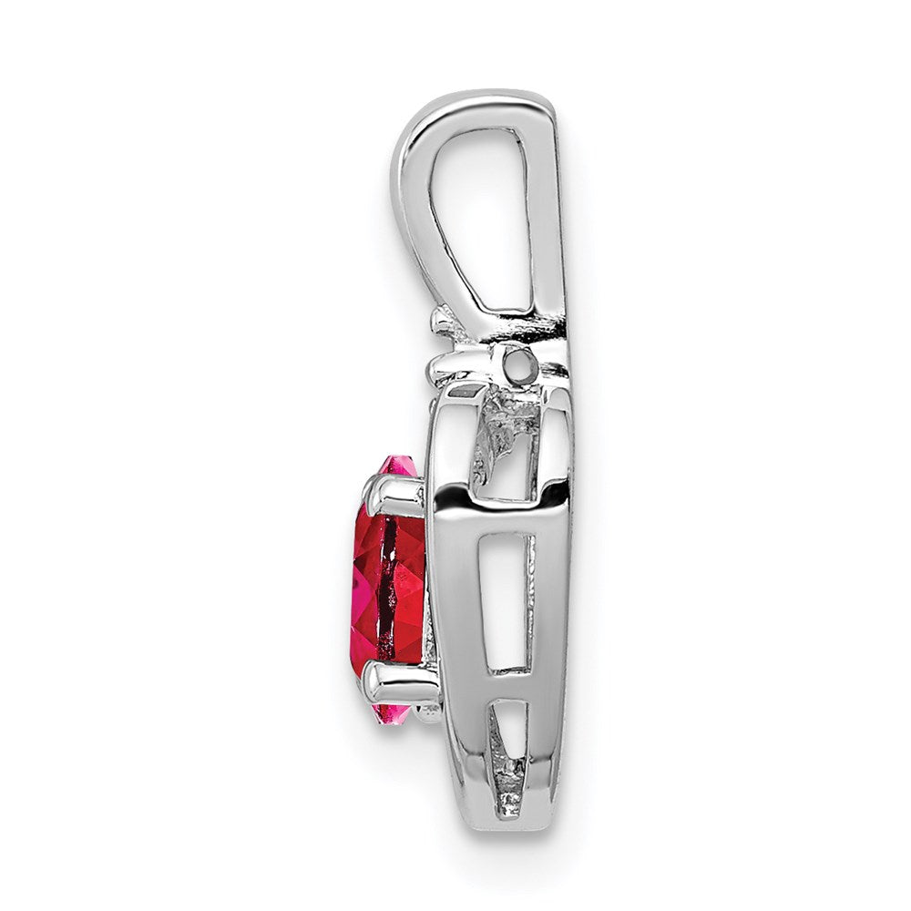 Sterling Silver Rhodium-plated Created Ruby & Diamond Pendant