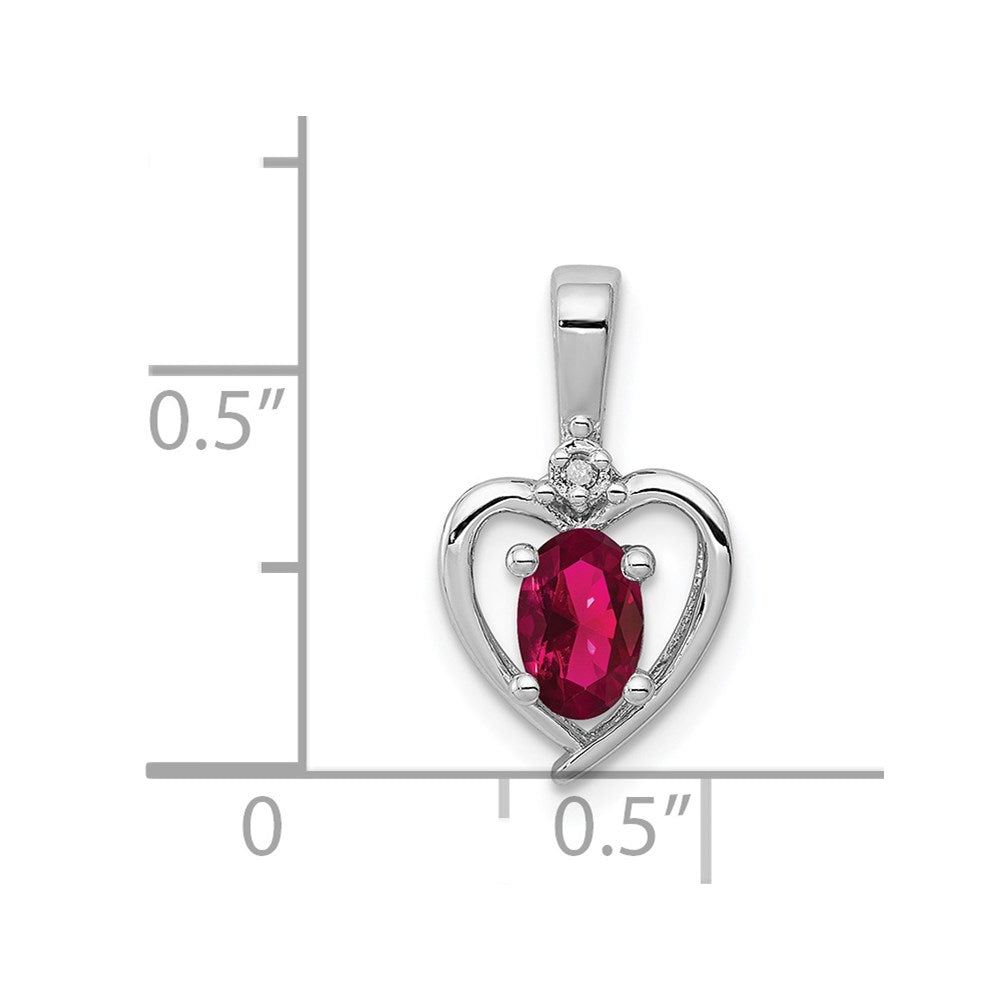 Sterling Silver Rhodium-plated Created Ruby & Diamond Pendant