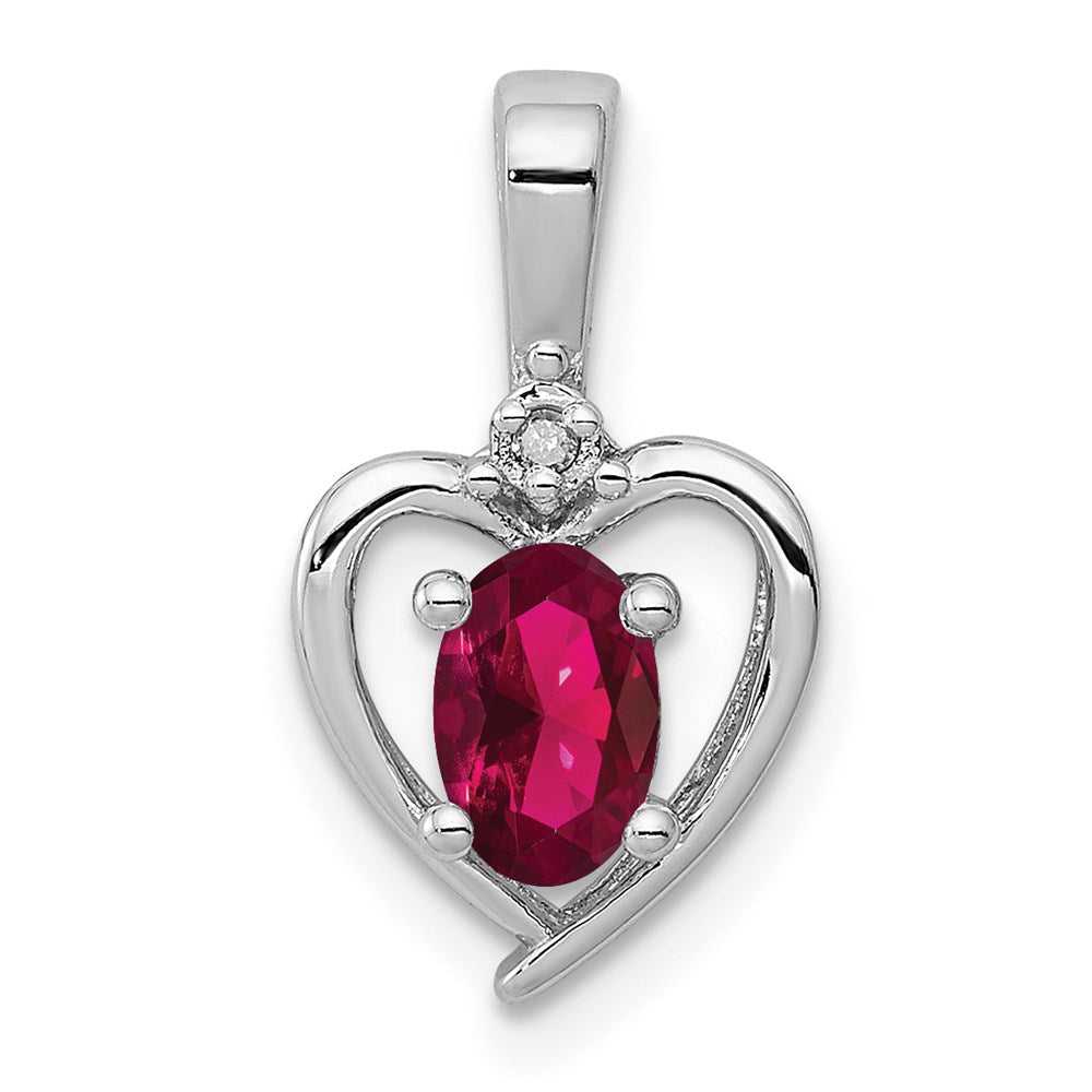 Sterling Silver Rhodium-plated Created Ruby & Diamond Pendant