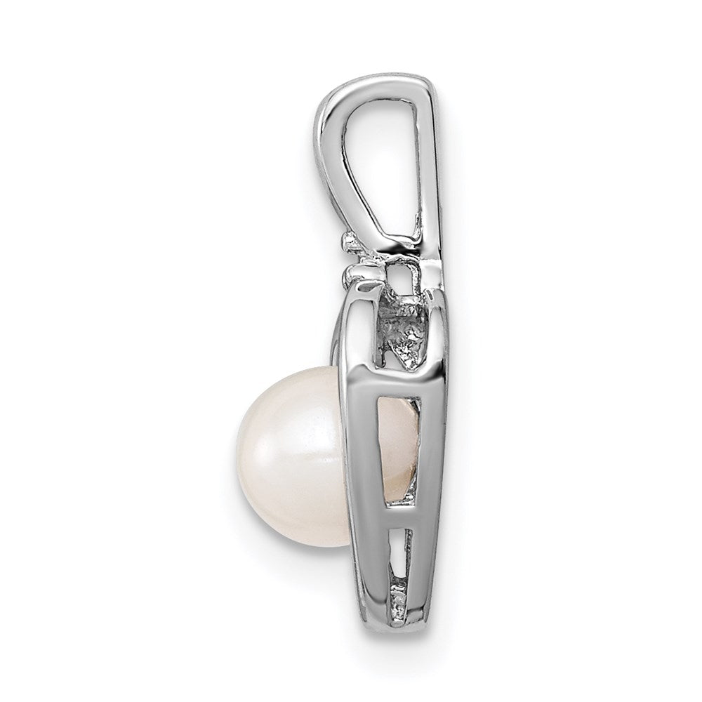 Sterling Silver Rhodium-plated FW Cultured Pearl & Diamond Pendant