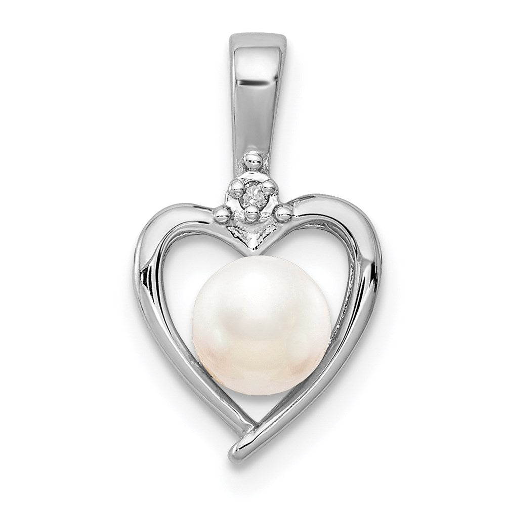 Sterling Silver Rhodium-plated FW Cultured Pearl & Diamond Pendant