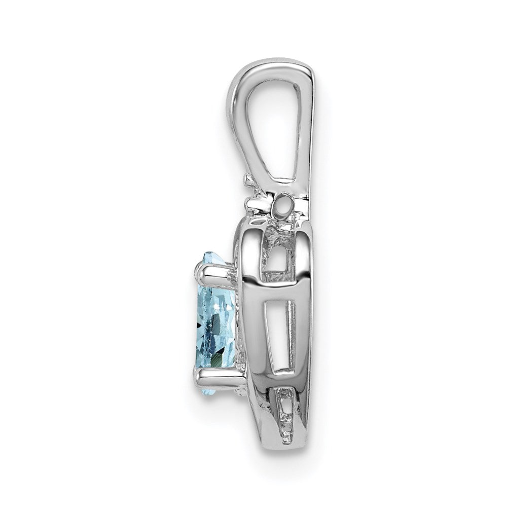 Sterling Silver Rhodium-plated Aquamarine & Diamond Pendant