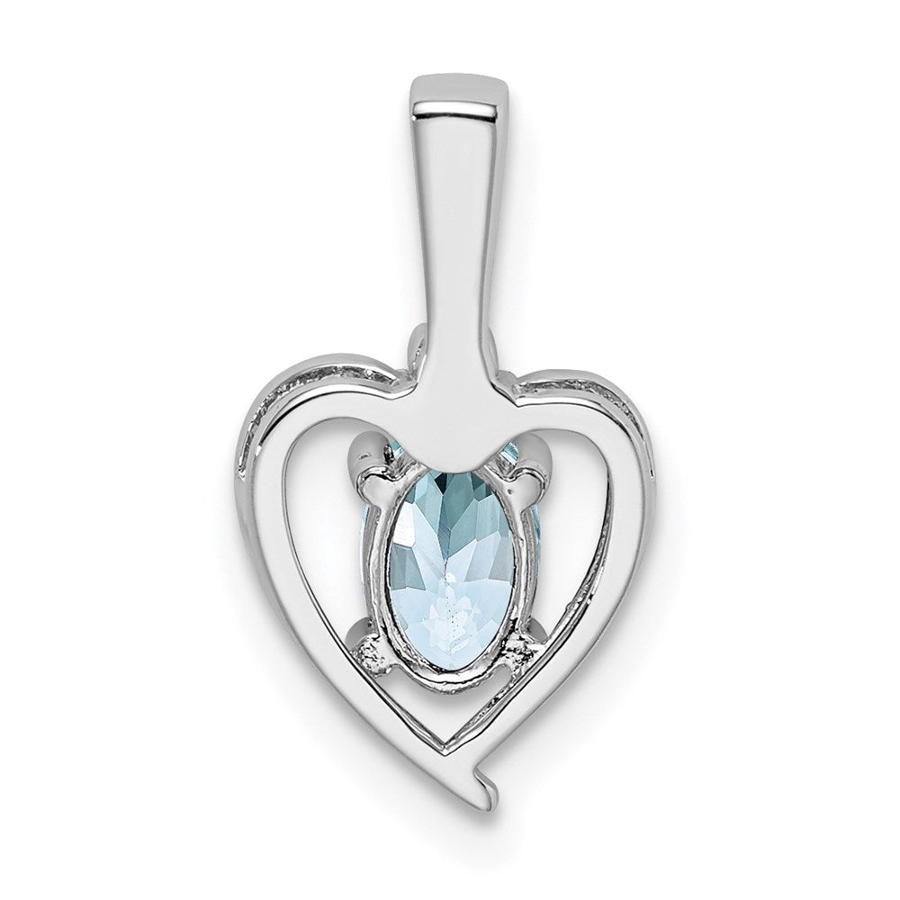 Sterling Silver Rhodium-plated Aquamarine & Diamond Pendant