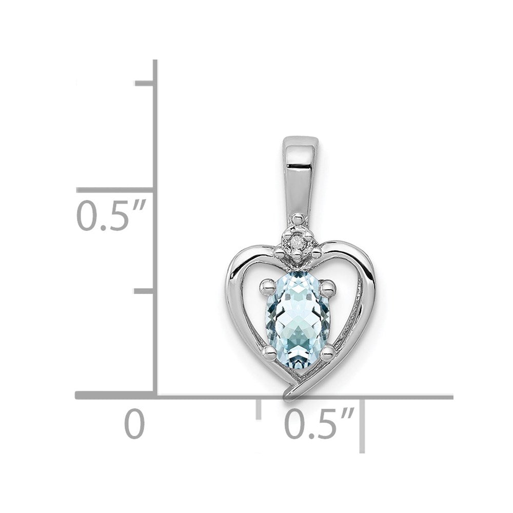 Sterling Silver Rhodium-plated Aquamarine & Diamond Pendant