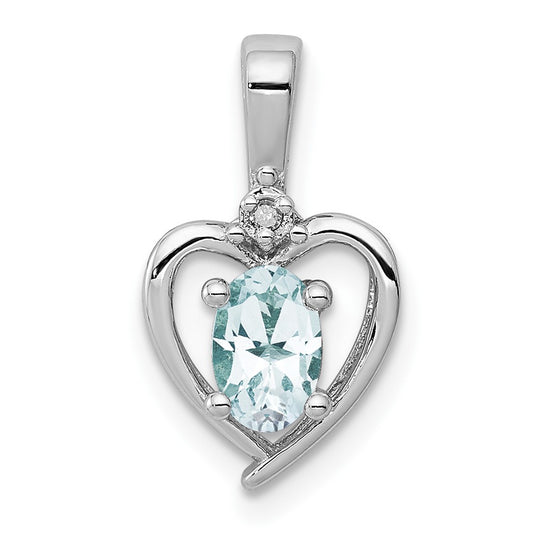 Sterling Silver Rhodium-plated Aquamarine & Diamond Pendant