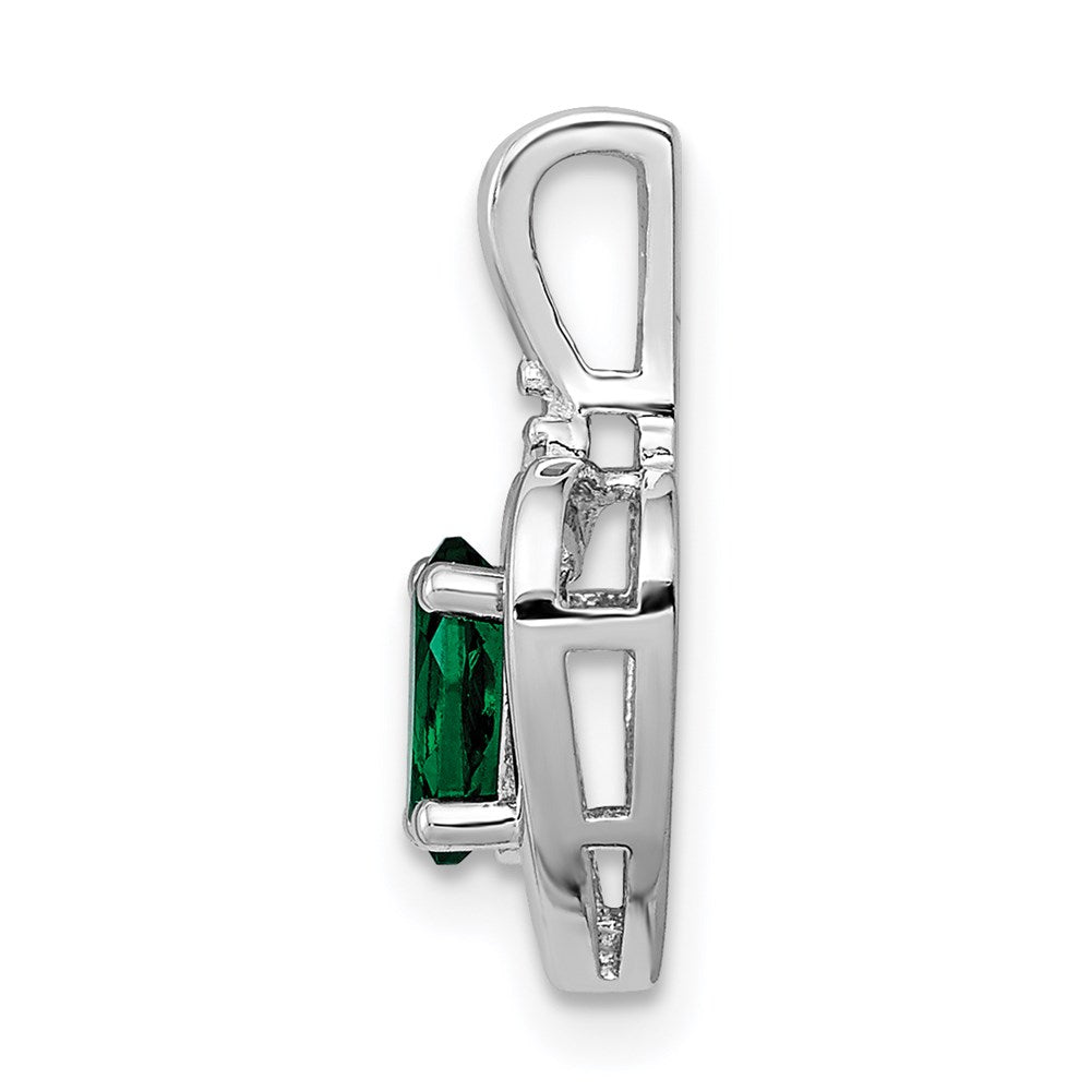 Sterling Silver Rhodium-plated Created Emerald & Diamond Pendant