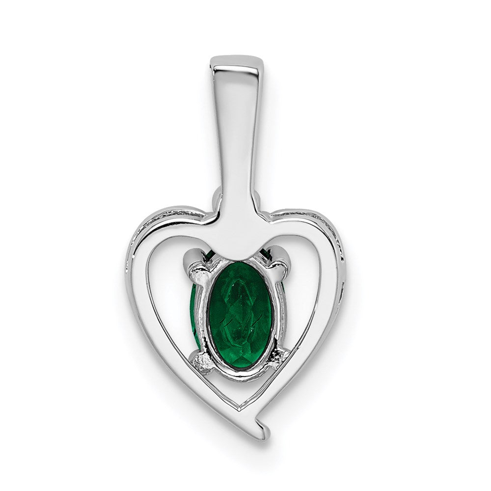 Sterling Silver Rhodium-plated Created Emerald & Diamond Pendant