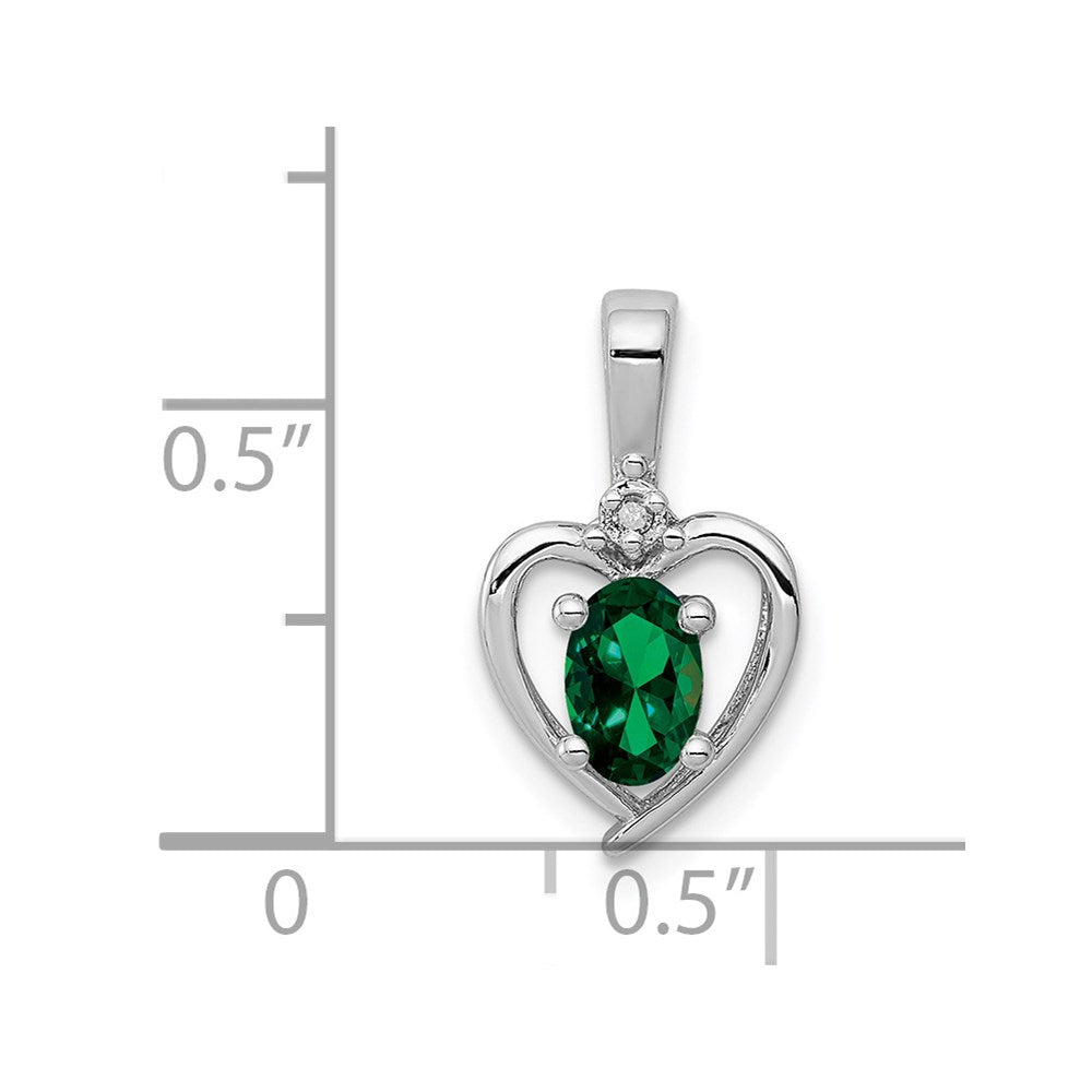 Sterling Silver Rhodium-plated Created Emerald & Diamond Pendant