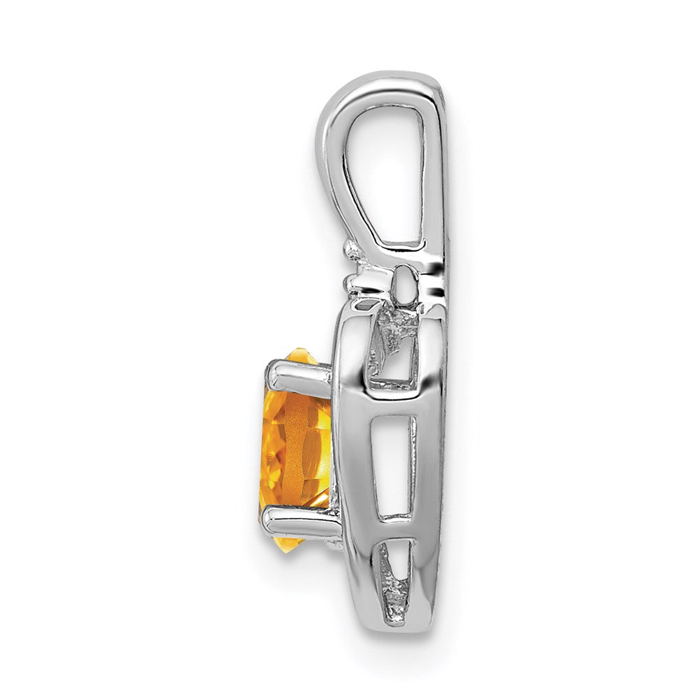 Sterling Silver Rhodium-plated Citrine & Diamond Pendant