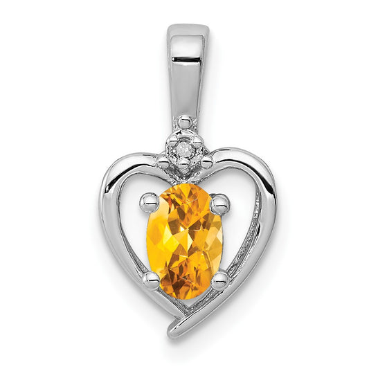 Sterling Silver Rhodium-plated Citrine & Diamond Pendant