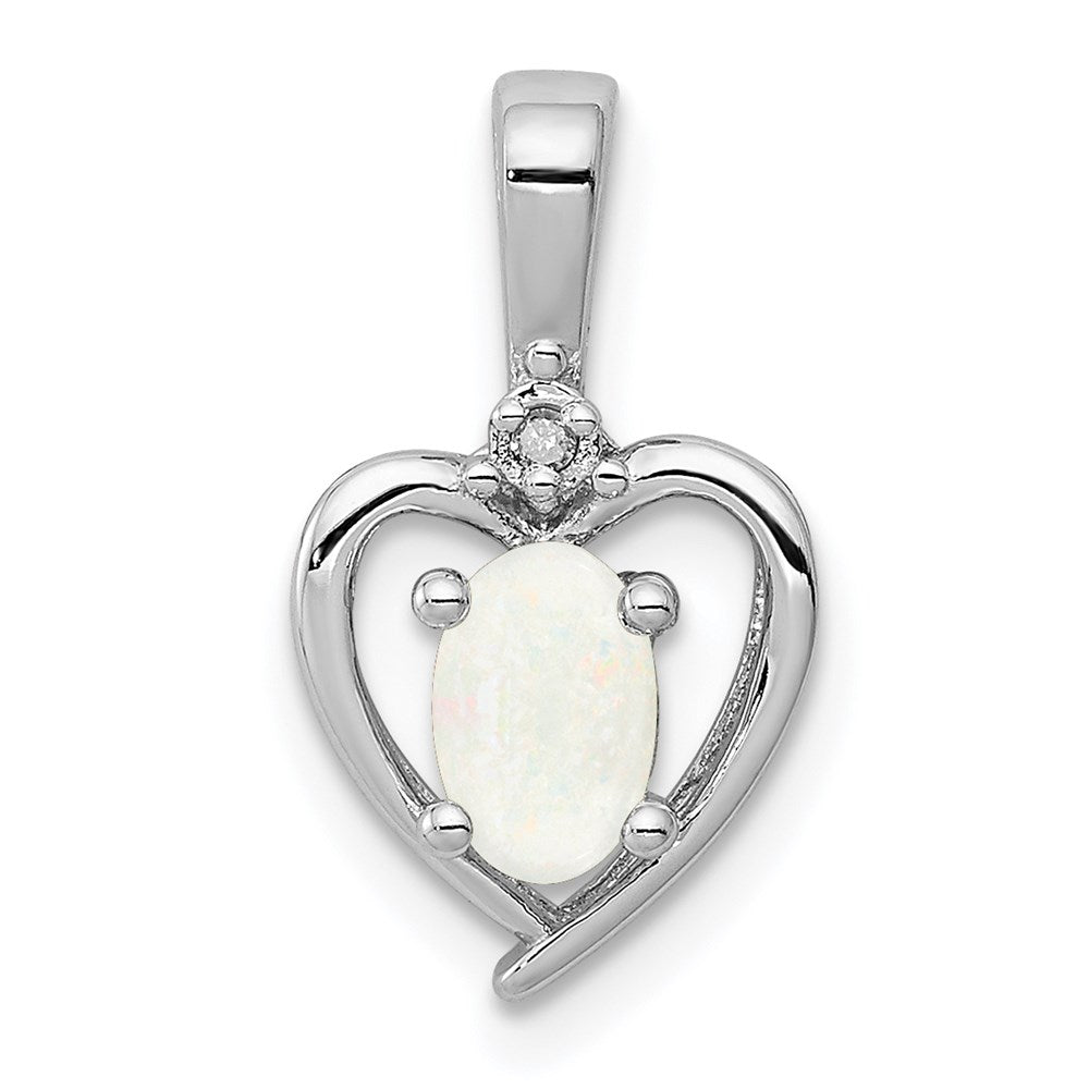 Sterling Silver Rhodium-plated Created Opal & Diamond Pendant