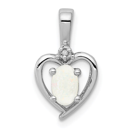 Sterling Silver Rhodium-plated Created Opal & Diamond Pendant