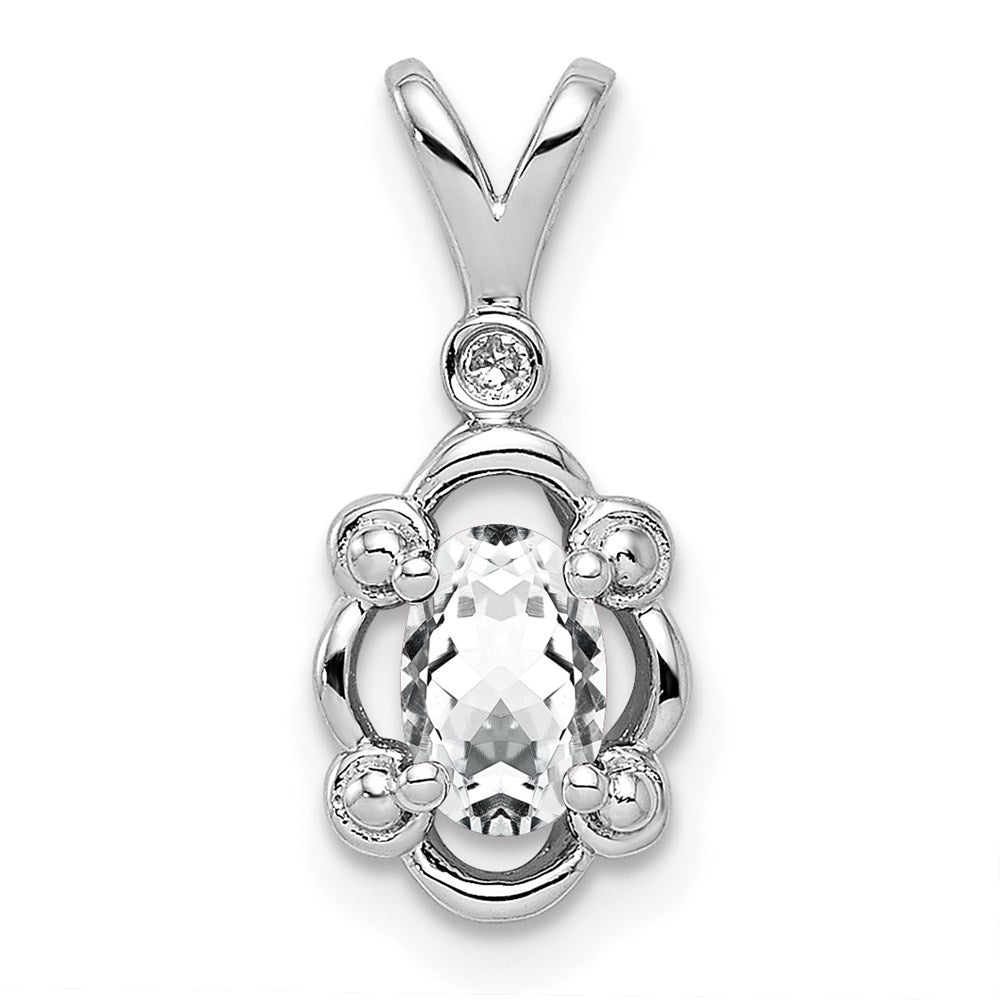 Sterling Silver Rhodium-plated White Topaz & Diamond Pendant