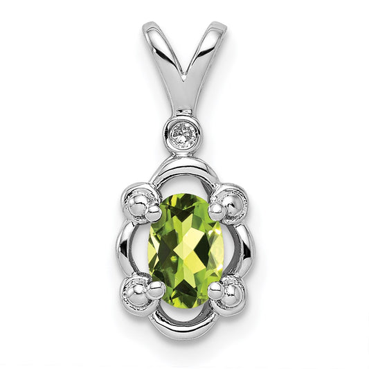 Sterling Silver Rhodium-plated Peridot & Diamond Pendant