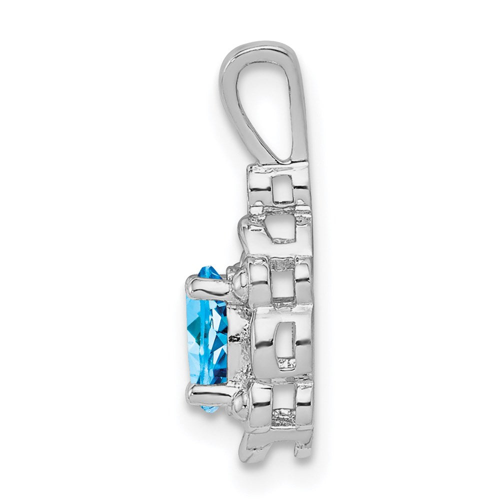 Sterling Silver Rhodium-plated Light Swiss Blue Topaz & Diamond Pendant