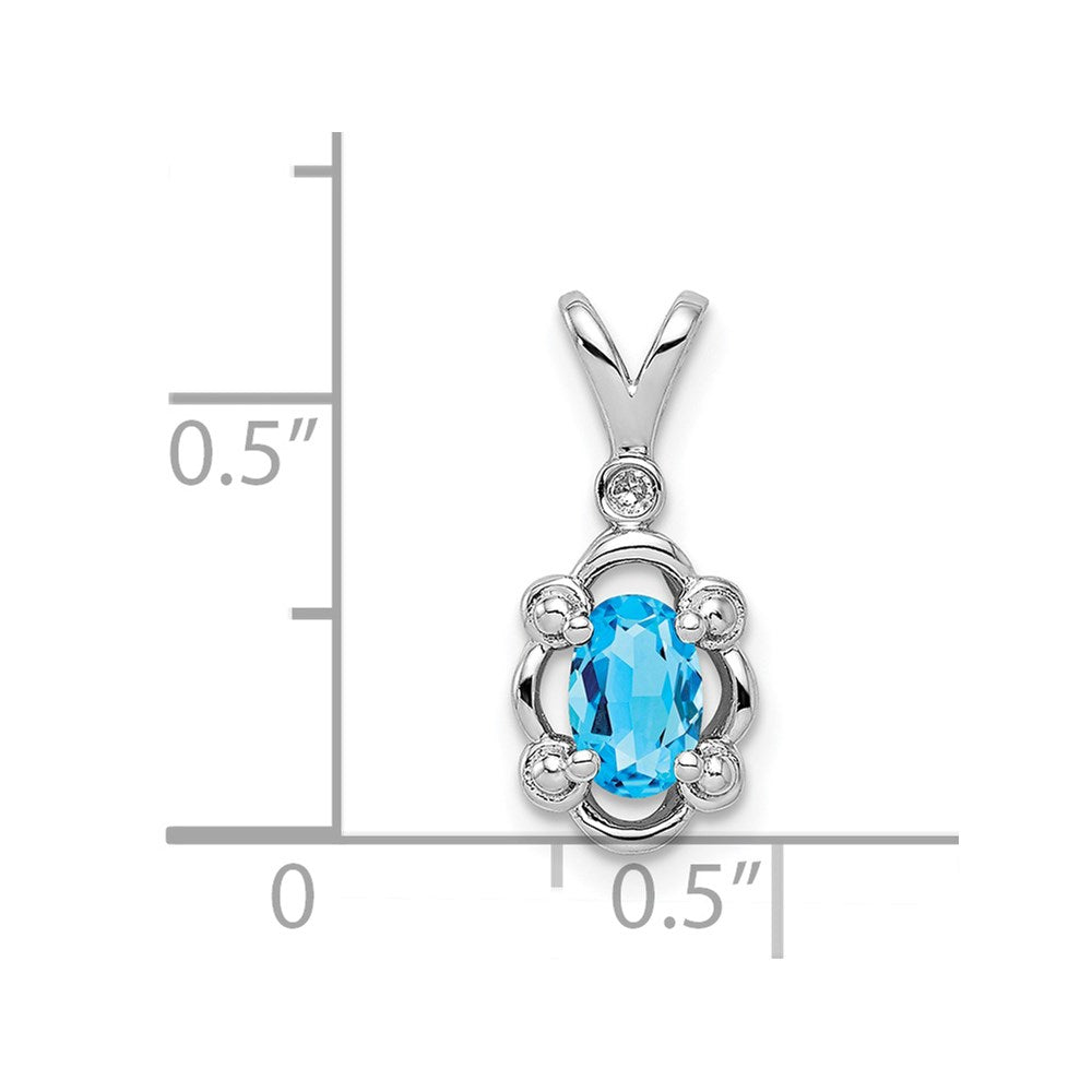 Sterling Silver Rhodium-plated Light Swiss Blue Topaz & Diamond Pendant