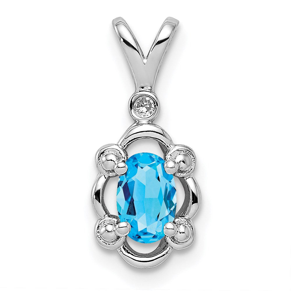 Sterling Silver Rhodium-plated Light Swiss Blue Topaz & Diamond Pendant