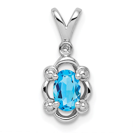 Sterling Silver Rhodium-plated Light Swiss Blue Topaz & Diamond Pendant