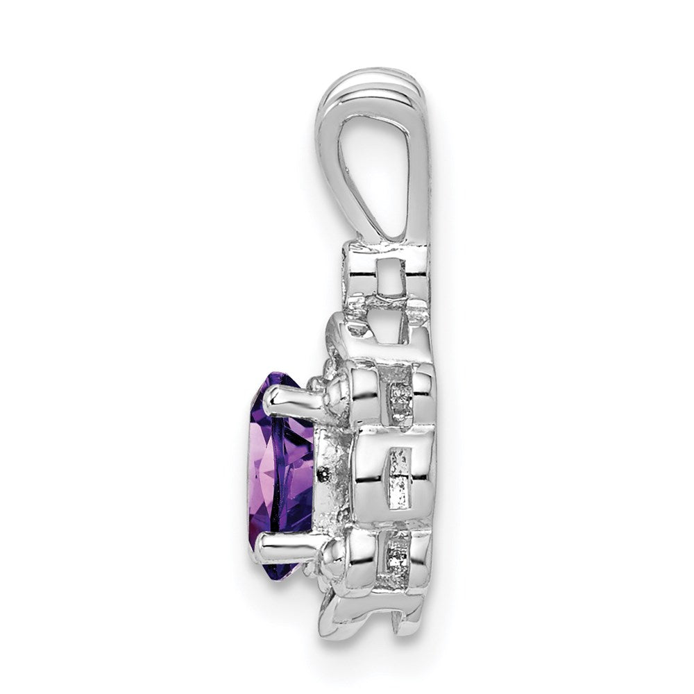 Sterling Silver Rhodium-plated Amethyst & Diamond Pendant