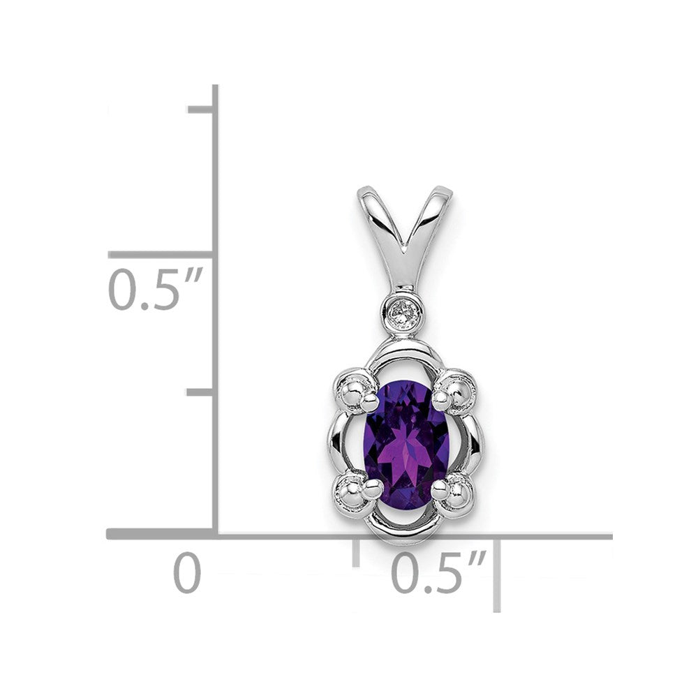 Sterling Silver Rhodium-plated Amethyst & Diamond Pendant