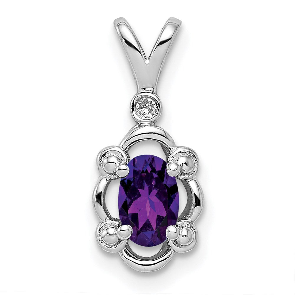 Sterling Silver Rhodium-plated Amethyst & Diamond Pendant