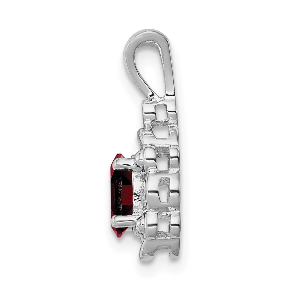 Sterling Silver Rhodium-plated Garnet & Diamond & Diamond Pendant