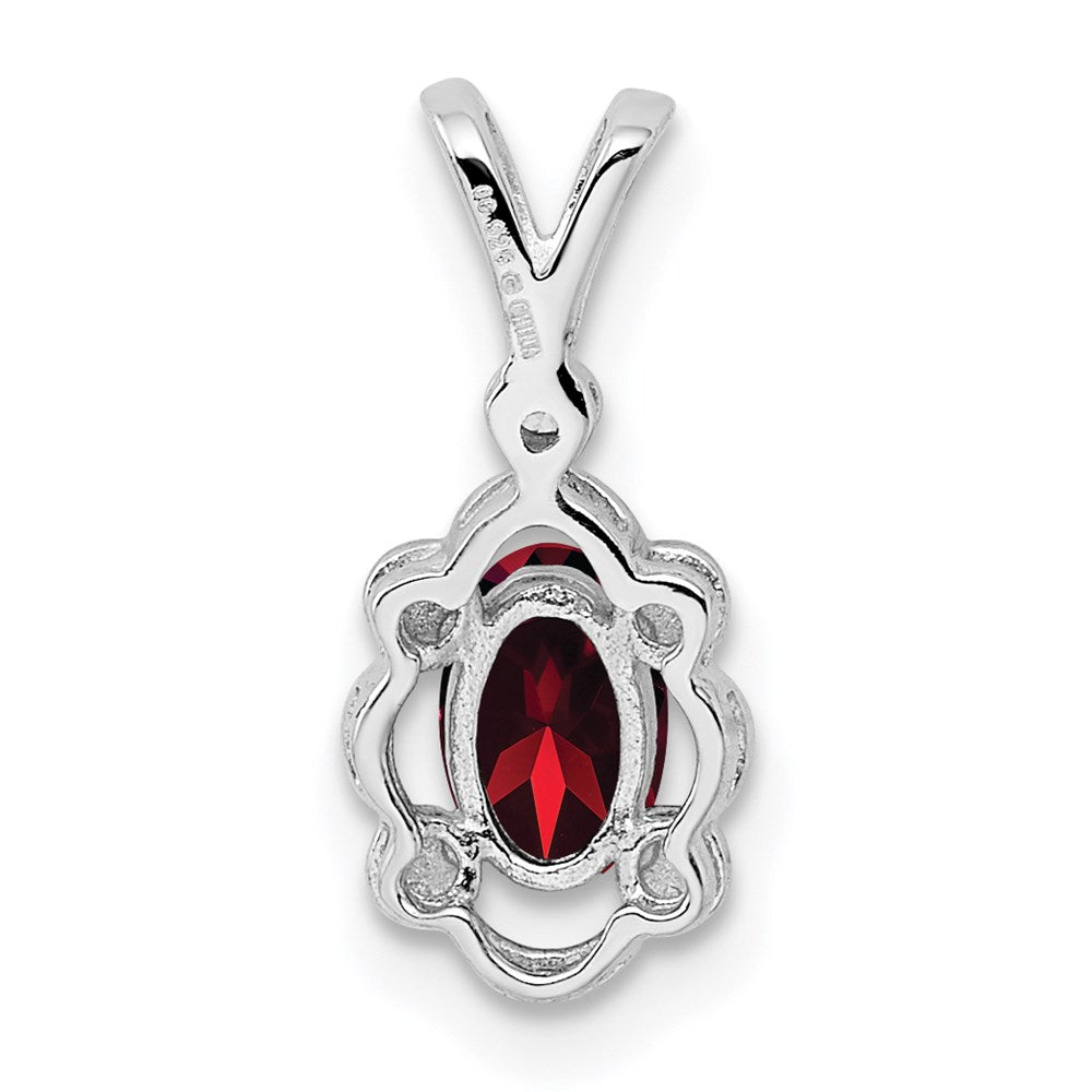 Sterling Silver Rhodium-plated Garnet & Diamond & Diamond Pendant