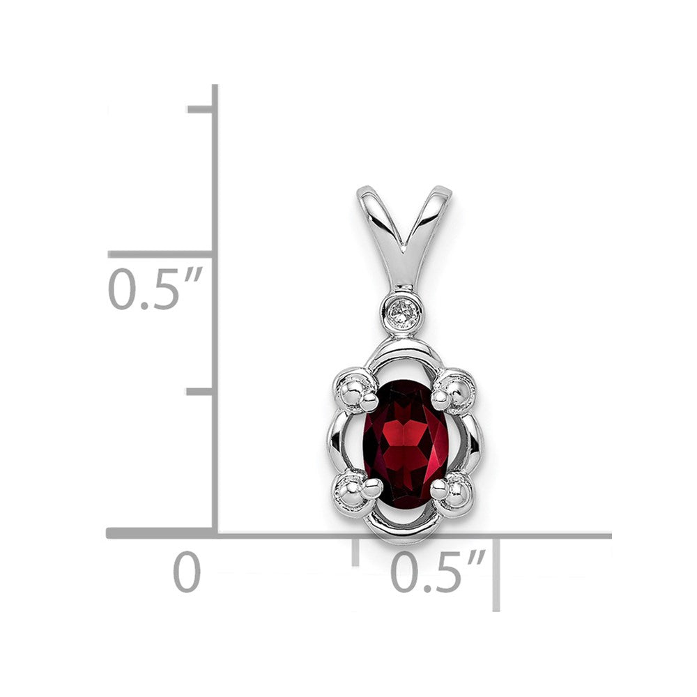 Sterling Silver Rhodium-plated Garnet & Diamond & Diamond Pendant