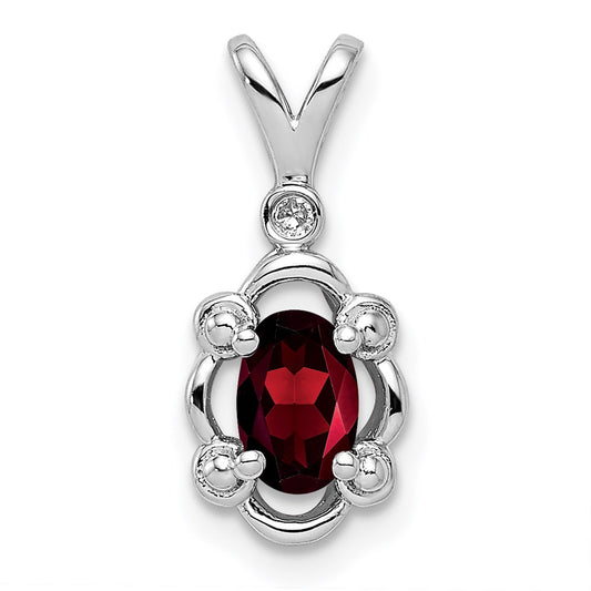 Sterling Silver Rhodium-plated Garnet & Diamond & Diamond Pendant