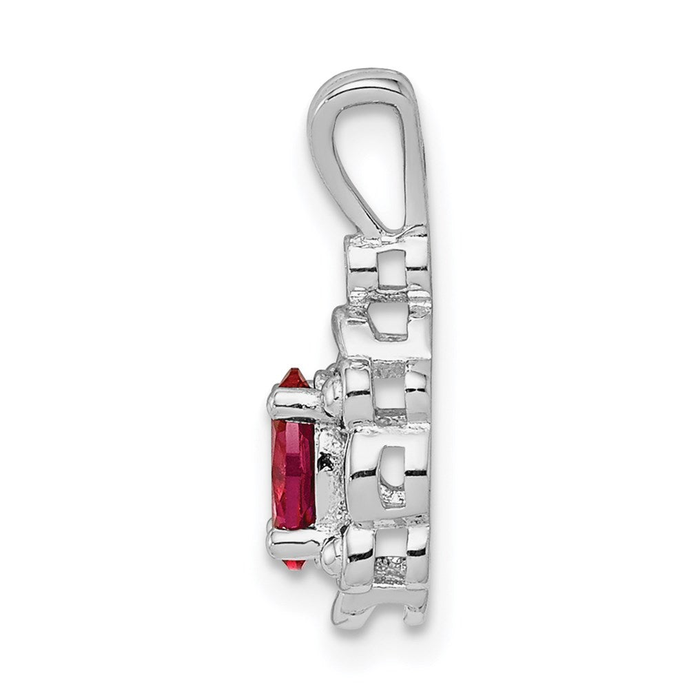 Sterling Silver Rhodium-plated Created Ruby & Diamond Pendant