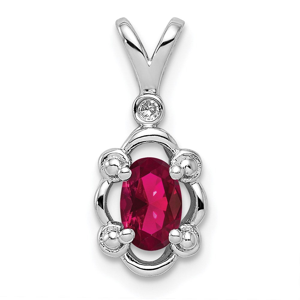 Sterling Silver Rhodium-plated Created Ruby & Diamond Pendant