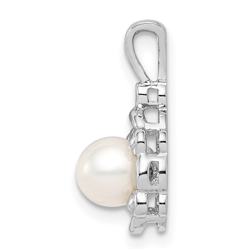 Sterling Silver Rhodium-plated FW Cultured Pearl & Diamond Pendant