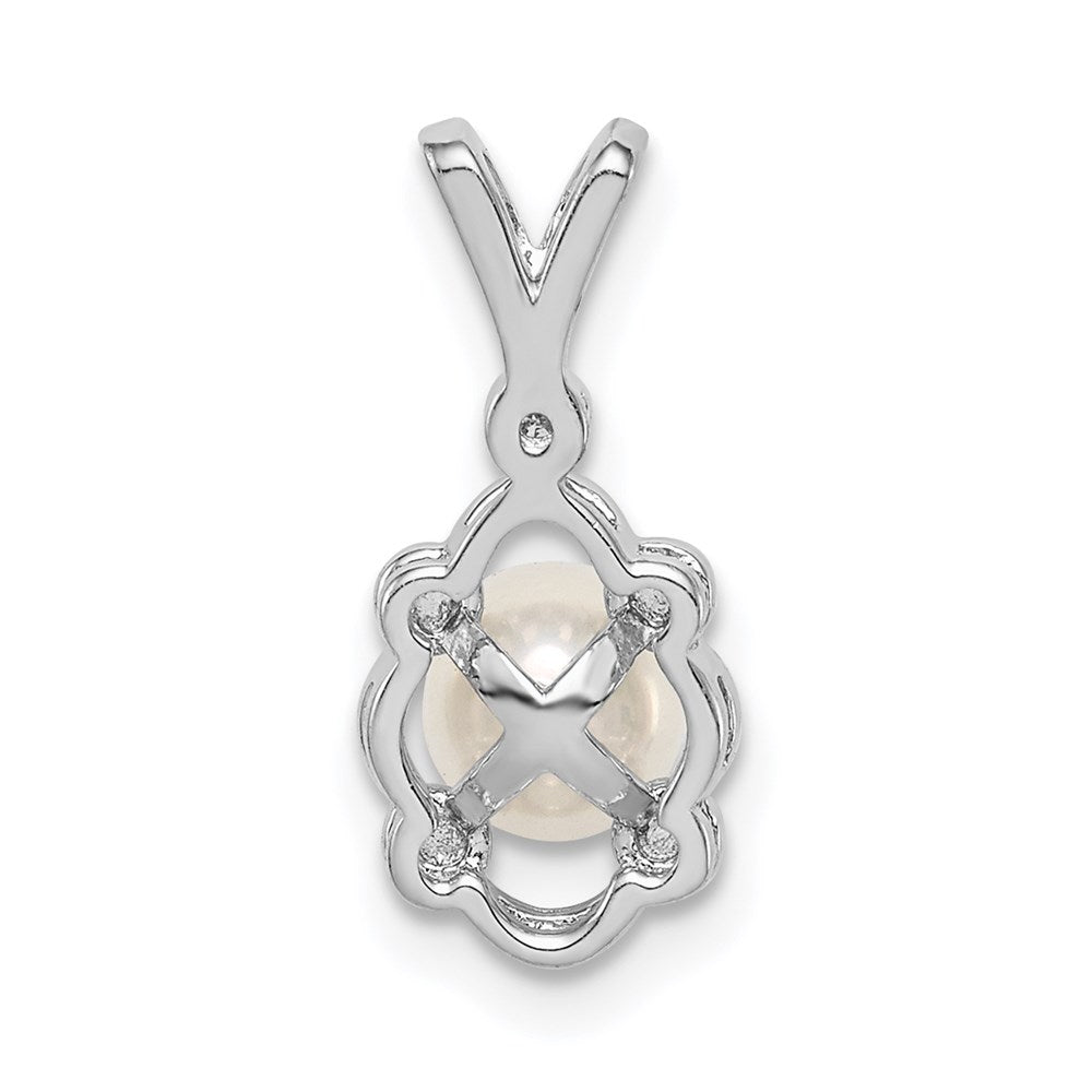 Sterling Silver Rhodium-plated FW Cultured Pearl & Diamond Pendant