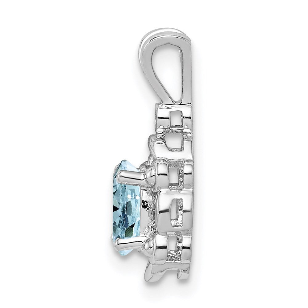 Sterling Silver Rhodium-plated Aquamarine & Diamond Pendant