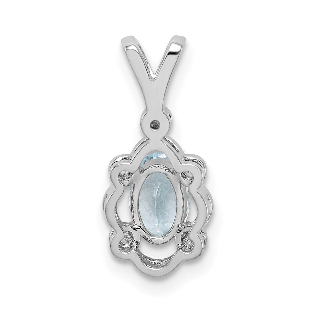 Sterling Silver Rhodium-plated Aquamarine & Diamond Pendant