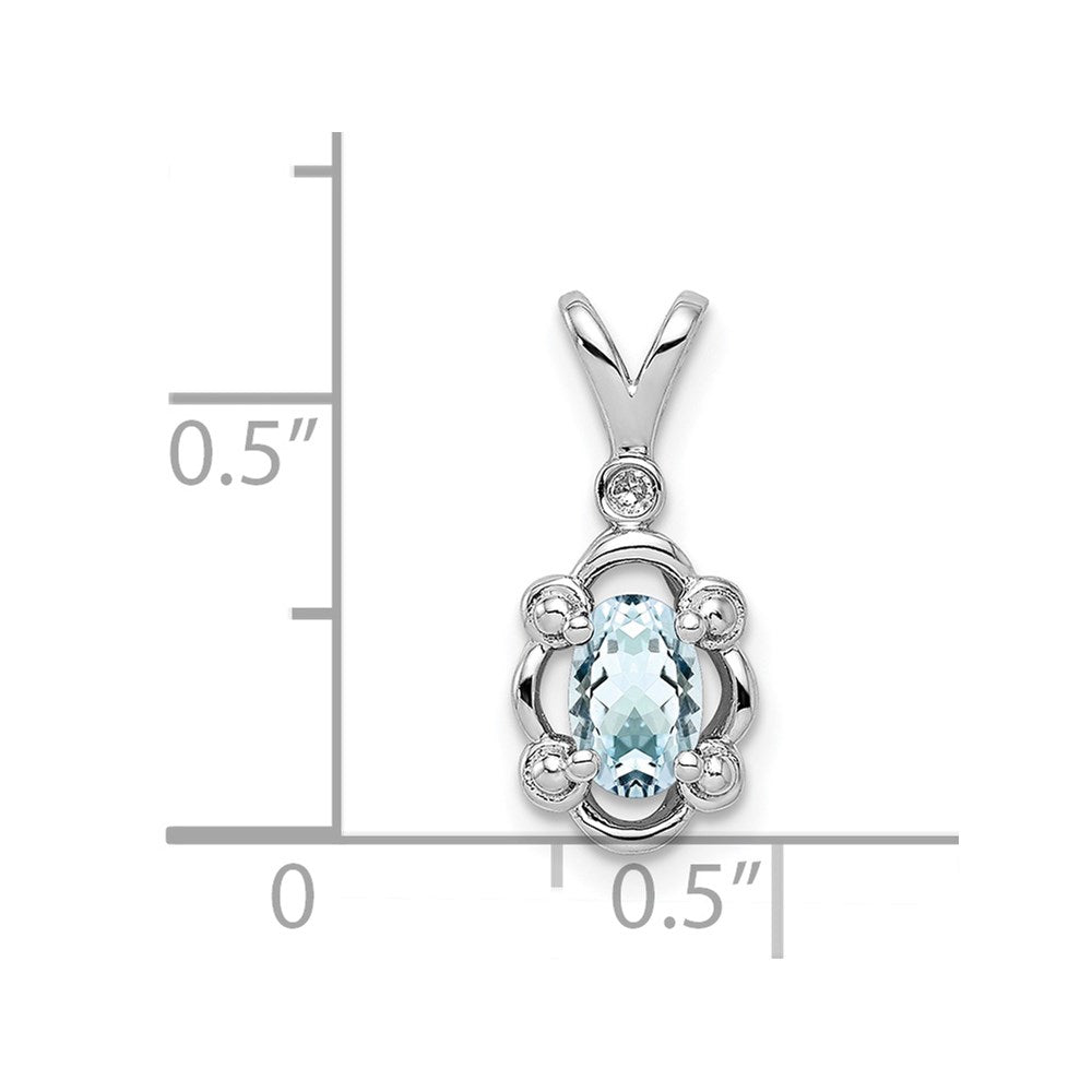 Sterling Silver Rhodium-plated Aquamarine & Diamond Pendant