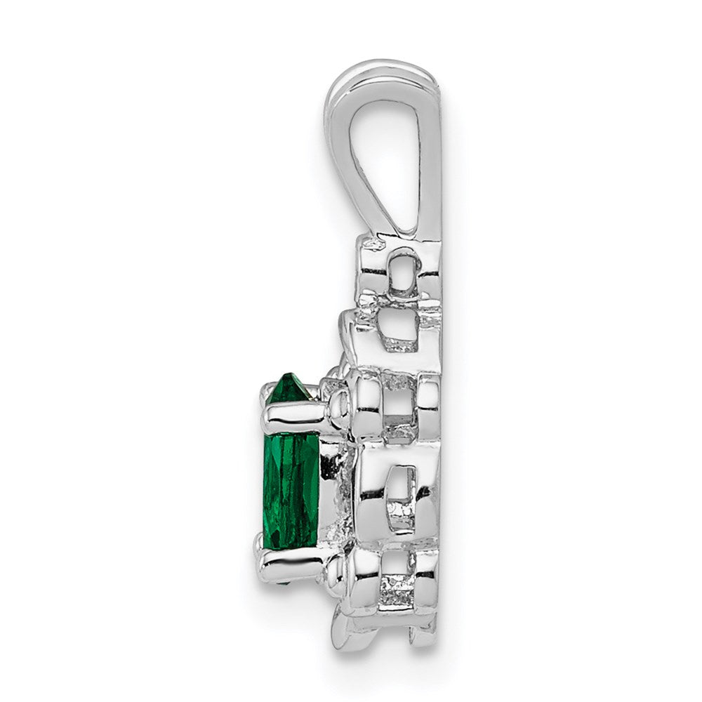 Sterling Silver Rhodium-plated Created Emerald & Diamond Pendant