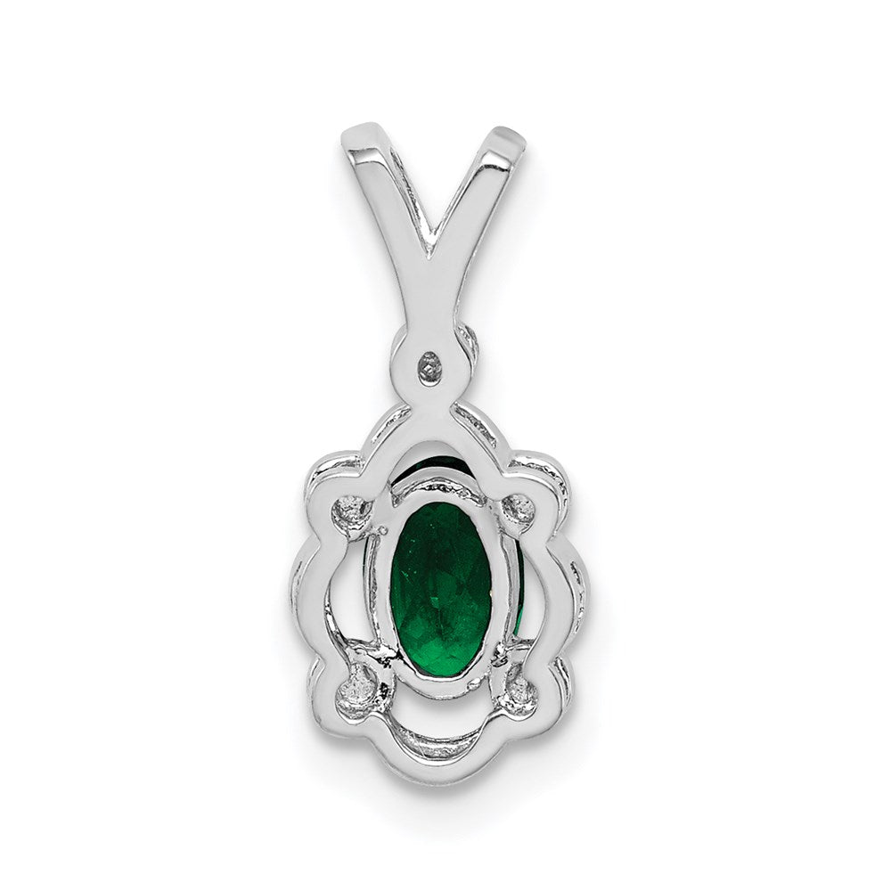 Sterling Silver Rhodium-plated Created Emerald & Diamond Pendant