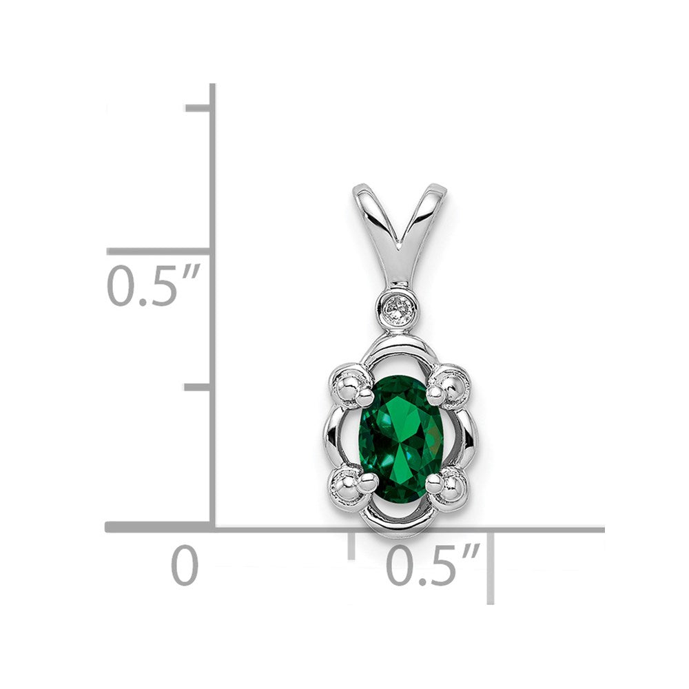 Sterling Silver Rhodium-plated Created Emerald & Diamond Pendant