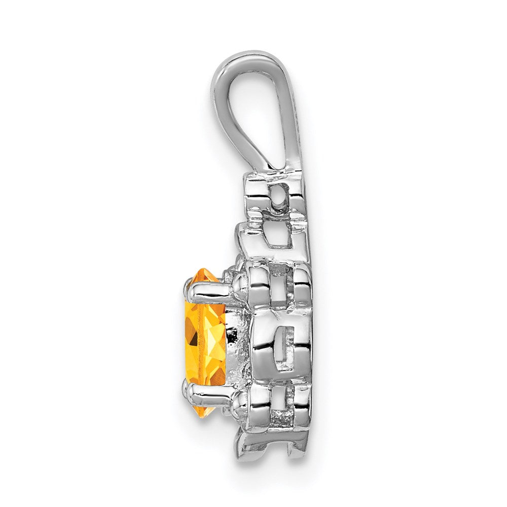 Sterling Silver Rhodium-plated Citrine & Diamond Pendant