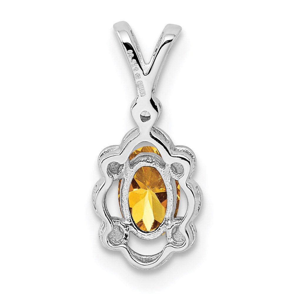 Sterling Silver Rhodium-plated Citrine & Diamond Pendant