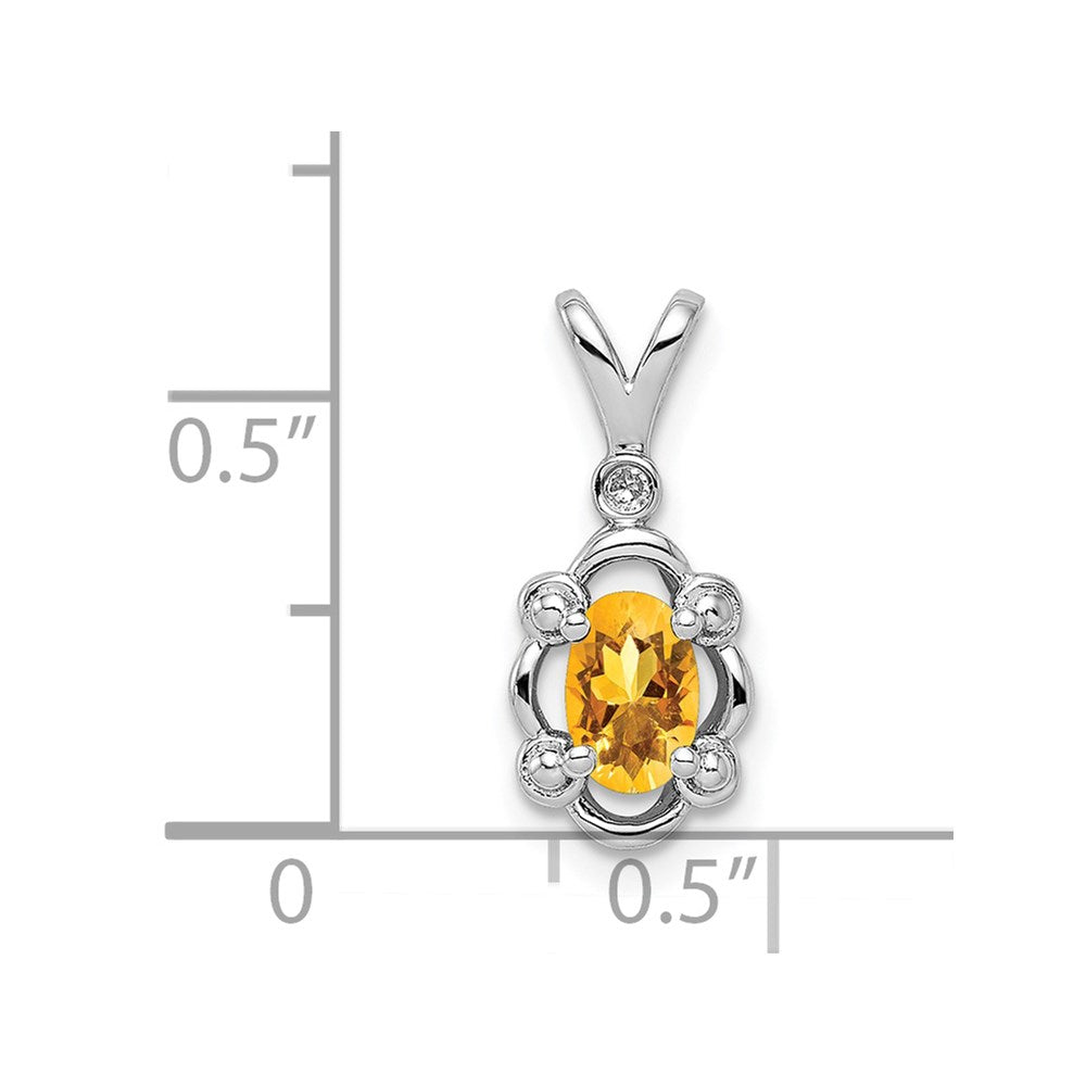 Sterling Silver Rhodium-plated Citrine & Diamond Pendant