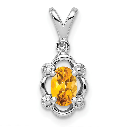 Sterling Silver Rhodium-plated Citrine & Diamond Pendant