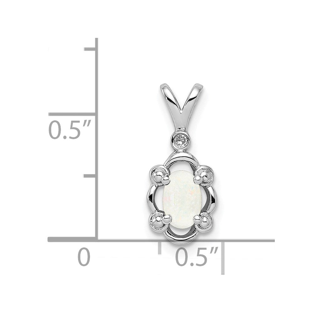 Sterling Silver Rhodium-plated Created Opal & Diamond Pendant